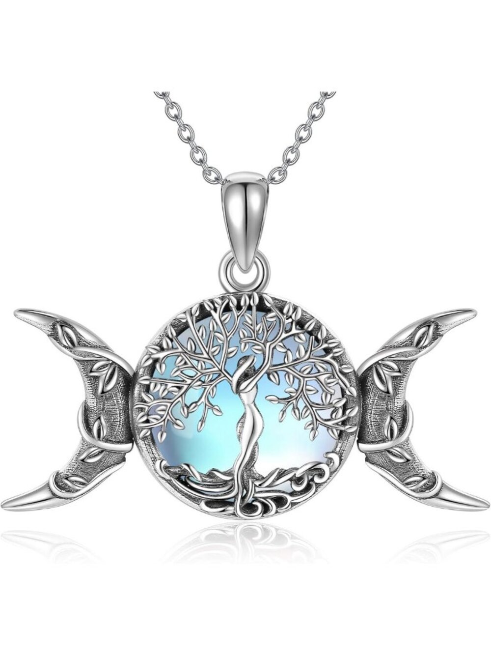 Wiccan Goddess Triple Moon Pendant Necklace - 925 Sterling Silver Witch Jewelry